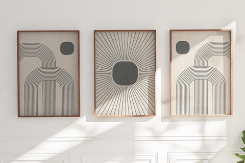 Textured Minimalist Modern Boho Line Art - Home Decor for Living Room Stairs Bedroom Office - Grey - A4- Set of 3