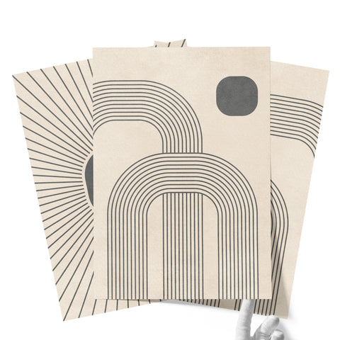 Textured Minimalist Modern Boho Line Art - Home Decor for Living Room Stairs Bedroom Office - Grey - A4- Set of 3