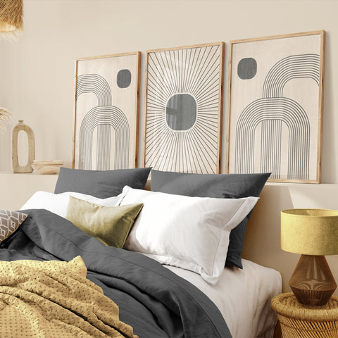 Textured Minimalist Modern Boho Line Art - Home Decor for Living Room Stairs Bedroom Office - Grey - A4- Set of 3