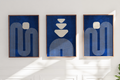 Textured Minimalist Modern Boho Line Art – Home Decor for Living Room/Bedroom/Hallway/Office – Blue - A4 - Set of 3