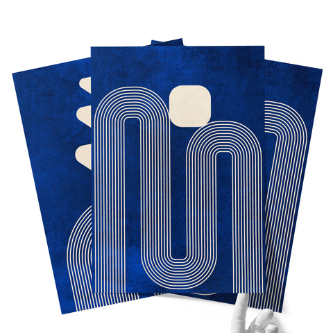 Textured Minimalist Modern Boho Line Art – Home Decor for Living Room/Bedroom/Hallway/Office – Blue - A4 - Set of 3