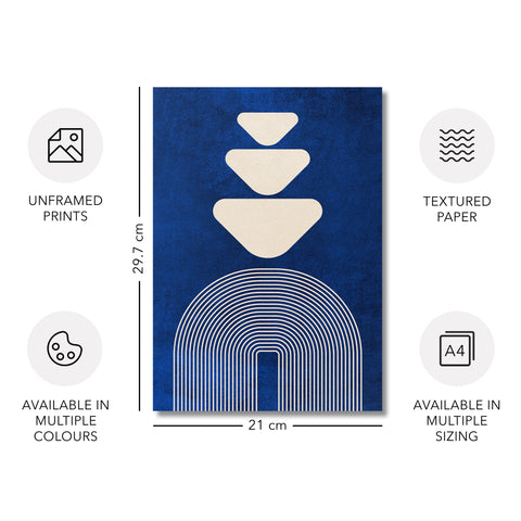 Textured Minimalist Modern Boho Line Art – Home Decor for Living Room/Bedroom/Hallway/Office – Blue - A4 - Set of 3