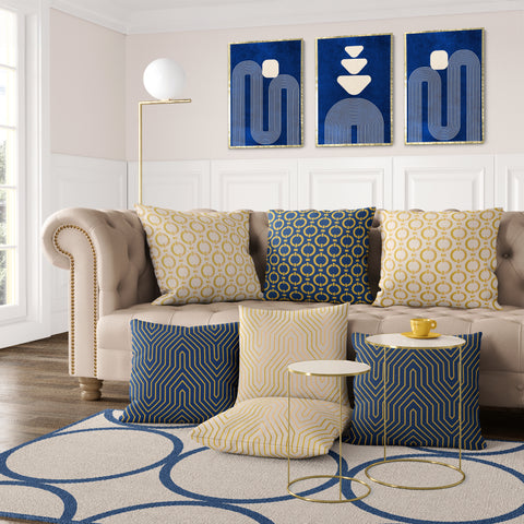 Textured Minimalist Modern Boho Line Art – Home Decor for Living Room/Bedroom/Hallway/Office – Blue - A4 - Set of 3