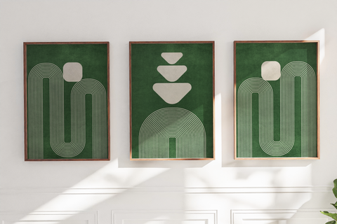 Textured Minimalist Modern Boho Line Art – Home Decor for Living Room/Bedroom/Hallway/Office – Green - A4 - Set of 3
