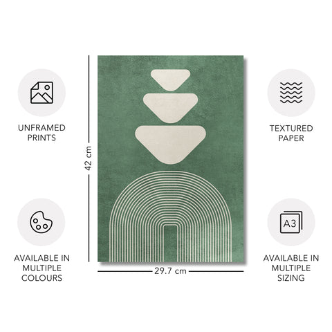 Textured Minimalist Modern Boho Line Art – Home Decor for Living Room/Bedroom/Hallway/Office – Green - A4 - Set of 3