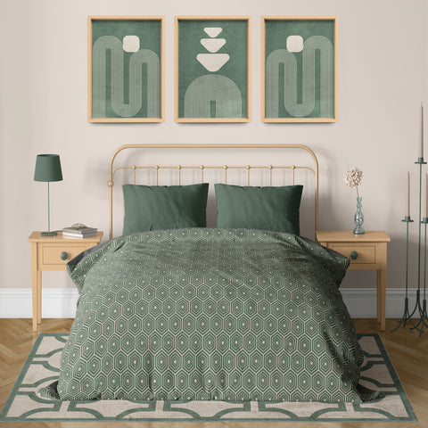 Textured Minimalist Modern Boho Line Art – Home Decor for Living Room/Bedroom/Hallway/Office – Green - A4 - Set of 3