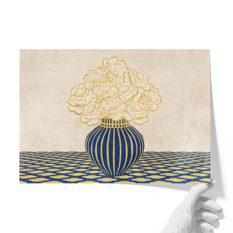 Vintage Vase with Flowers Fine Art Print – Blue - A2- Adam & Alice London - ADAM and ALICE Premium Fine Wall Art Unframed Print – Flowers Art – Vase - Home Decor for Living Room Bedroom Hallway Office – Neutral Background - Grey Blue Green Brown – A3 A4 A2