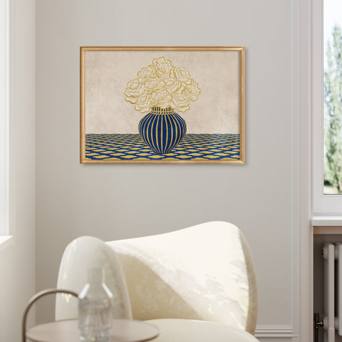 Vintage Vase with Flowers Fine Art Print – Blue - A2- Adam & Alice London - ADAM and ALICE Premium Fine Wall Art Unframed Print – Flowers Art – Vase - Home Decor for Living Room Bedroom Hallway Office – Neutral Background - Grey Blue Green Brown – A3 A4 A2