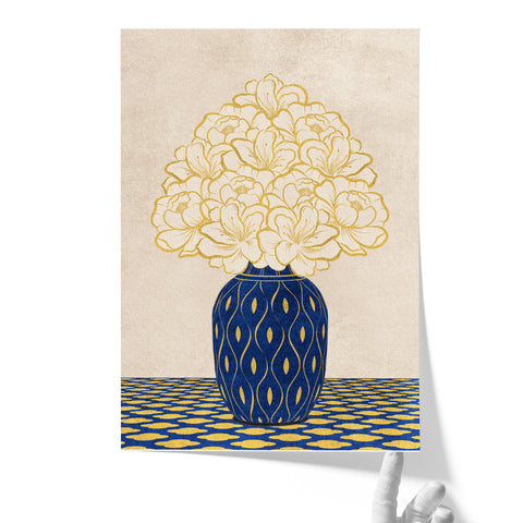 Vintage Vase with Flowers Fine Art Print – Blue - A3- Adam & Alice London - ADAM and ALICE Premium Fine Wall Art Unframed Print – Flowers Art – Vase - Home Decor for Living Room Bedroom Hallway Office – Neutral Background - Grey Blue Green Brown – A3 A4 A2