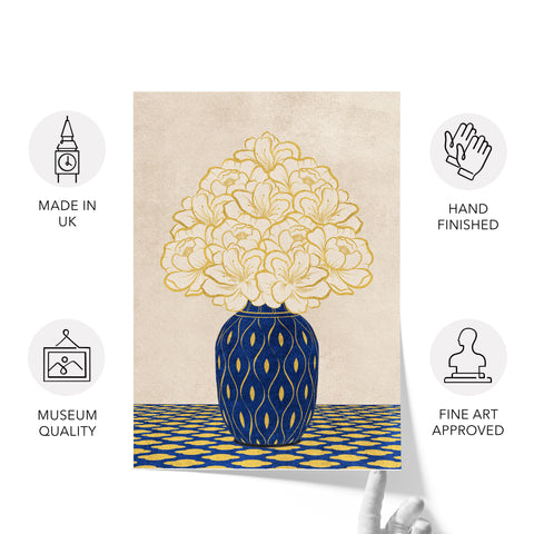 Vintage Vase with Flowers Fine Art Print – Blue - A3- Adam & Alice London - ADAM and ALICE Premium Fine Wall Art Unframed Print – Flowers Art – Vase - Home Decor for Living Room Bedroom Hallway Office – Neutral Background - Grey Blue Green Brown – A3 A4 A2