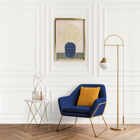 Vintage Vase with Flowers Fine Art Print – Blue - A3- Adam & Alice London - ADAM and ALICE Premium Fine Wall Art Unframed Print – Flowers Art – Vase - Home Decor for Living Room Bedroom Hallway Office – Neutral Background - Grey Blue Green Brown – A3 A4 A2