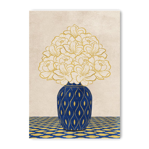 Vintage Vase with Flowers Fine Art Print – Blue - A3- Adam & Alice London - ADAM and ALICE Premium Fine Wall Art Unframed Print – Flowers Art – Vase - Home Decor for Living Room Bedroom Hallway Office – Neutral Background - Grey Blue Green Brown – A3 A4 A2