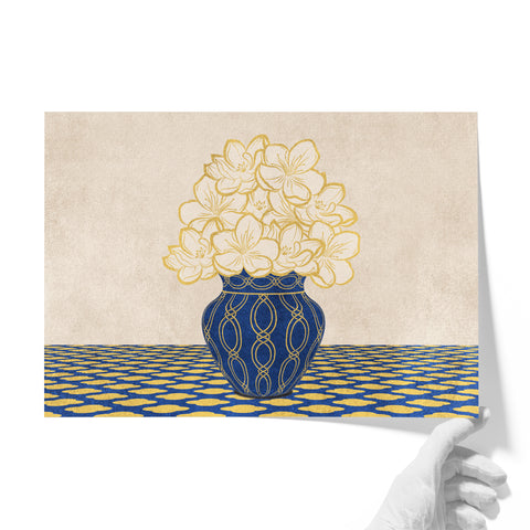 Vintage Vase with Flowers Fine Art Print – Blue - A4- Adam & Alice London - ADAM and ALICE Premium Fine Wall Art Unframed Print – Flowers Art – Vase - Home Decor for Living Room Bedroom Hallway Office – Neutral Background - Grey Blue Green Brown – A3 A4 A2