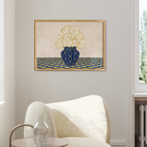 Vintage Vase with Flowers Fine Art Print – Blue - A4- Adam & Alice London - ADAM and ALICE Premium Fine Wall Art Unframed Print – Flowers Art – Vase - Home Decor for Living Room Bedroom Hallway Office – Neutral Background - Grey Blue Green Brown – A3 A4 A2