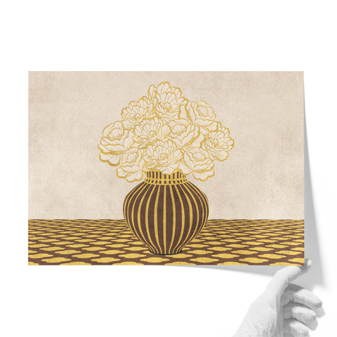 Vintage Vase with Flowers Fine Art Print – Brown - A2- Adam & Alice London - ADAM and ALICE Premium Fine Wall Art Unframed Print – Flowers Art – Vase - Home Decor for Living Room Bedroom Hallway Office – Neutral Background - Grey Blue Green Brown – A3 A4 A2