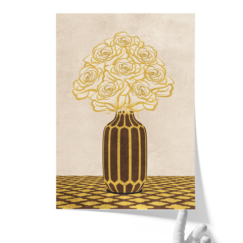 Vintage Vase with Flowers Fine Art Print – Brown - A3- Adam & Alice London - ADAM and ALICE Premium Fine Wall Art Unframed Print – Flowers Art – Vase - Home Decor for Living Room Bedroom Hallway Office – Neutral Background - Grey Blue Green Brown – A3 A4 A2