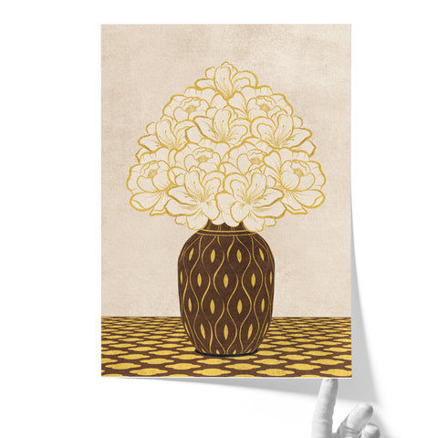 Vintage Vase with Flowers Fine Art Print – Brown - A3- Adam & Alice London - ADAM and ALICE Premium Fine Wall Art Unframed Print – Flowers Art – Vase - Home Decor for Living Room Bedroom Hallway Office – Neutral Background - Grey Blue Green Brown – A3 A4 A2