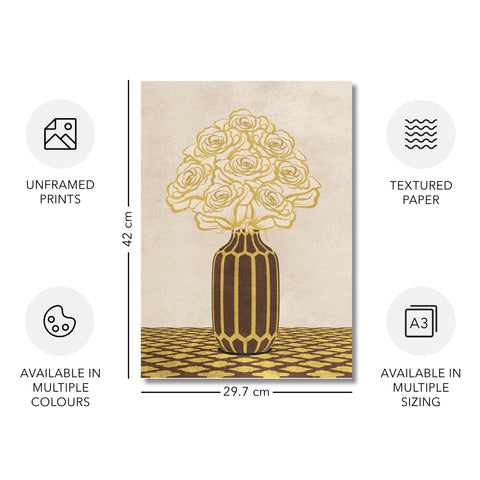 Vintage Vase with Flowers Fine Art Print – Brown - A3- Adam & Alice London - ADAM and ALICE Premium Fine Wall Art Unframed Print – Flowers Art – Vase - Home Decor for Living Room Bedroom Hallway Office – Neutral Background - Grey Blue Green Brown – A3 A4 A2