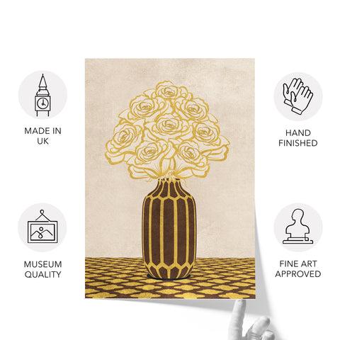 Vintage Vase with Flowers Fine Art Print – Brown - A3- Adam & Alice London - ADAM and ALICE Premium Fine Wall Art Unframed Print – Flowers Art – Vase - Home Decor for Living Room Bedroom Hallway Office – Neutral Background - Grey Blue Green Brown – A3 A4 A2