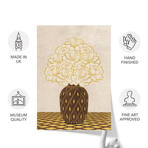 Vintage Vase with Flowers Fine Art Print – Brown - A3- Adam & Alice London - ADAM and ALICE Premium Fine Wall Art Unframed Print – Flowers Art – Vase - Home Decor for Living Room Bedroom Hallway Office – Neutral Background - Grey Blue Green Brown – A3 A4 A2