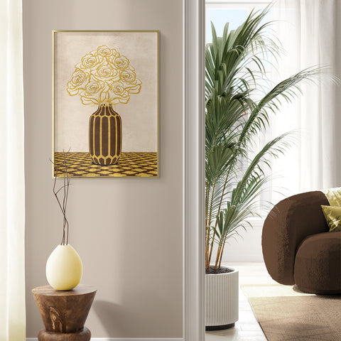 Vintage Vase with Flowers Fine Art Print – Brown - A3- Adam & Alice London - ADAM and ALICE Premium Fine Wall Art Unframed Print – Flowers Art – Vase - Home Decor for Living Room Bedroom Hallway Office – Neutral Background - Grey Blue Green Brown – A3 A4 A2