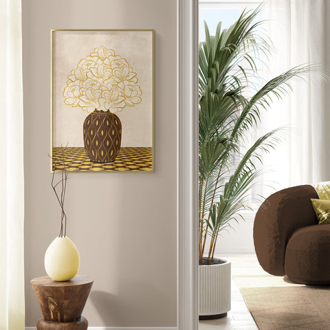 Vintage Vase with Flowers Fine Art Print – Brown - A3- Adam & Alice London - ADAM and ALICE Premium Fine Wall Art Unframed Print – Flowers Art – Vase - Home Decor for Living Room Bedroom Hallway Office – Neutral Background - Grey Blue Green Brown – A3 A4 A2
