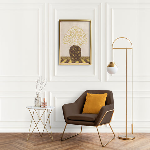 Vintage Vase with Flowers Fine Art Print – Brown - A3- Adam & Alice London - ADAM and ALICE Premium Fine Wall Art Unframed Print – Flowers Art – Vase - Home Decor for Living Room Bedroom Hallway Office – Neutral Background - Grey Blue Green Brown – A3 A4 A2