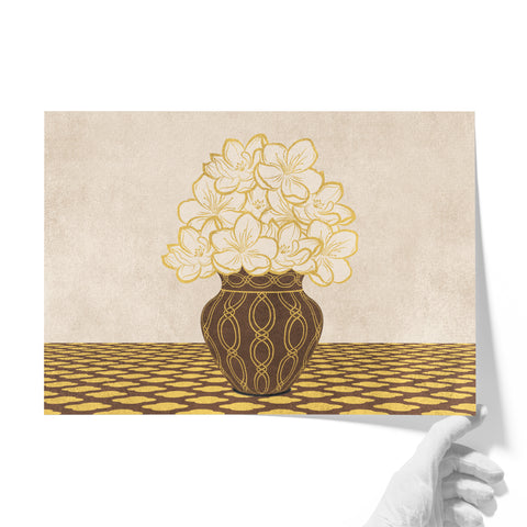 Vintage Vase with Flowers Fine Art Print – Brown - A4- Adam & Alice London - ADAM and ALICE Premium Fine Wall Art Unframed Print – Flowers Art – Vase - Home Decor for Living Room Bedroom Hallway Office – Neutral Background - Grey Blue Green Brown – A3 A4 A2