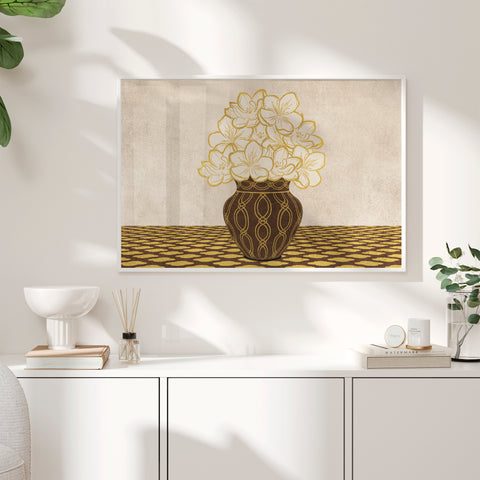 Vintage Vase with Flowers Fine Art Print – Brown - A4- Adam & Alice London - ADAM and ALICE Premium Fine Wall Art Unframed Print – Flowers Art – Vase - Home Decor for Living Room Bedroom Hallway Office – Neutral Background - Grey Blue Green Brown – A3 A4 A2