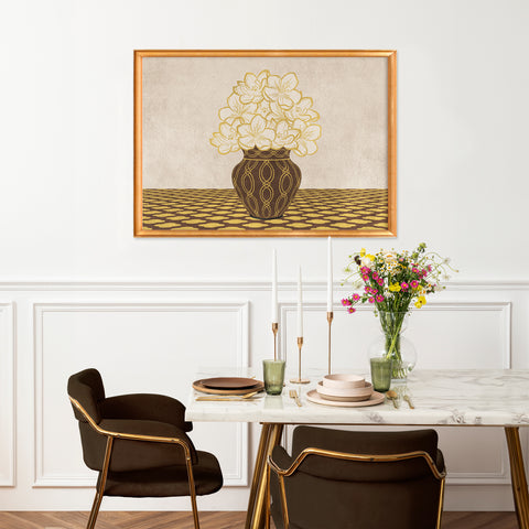 Vintage Vase with Flowers Fine Art Print – Brown - A4- Adam & Alice London - ADAM and ALICE Premium Fine Wall Art Unframed Print – Flowers Art – Vase - Home Decor for Living Room Bedroom Hallway Office – Neutral Background - Grey Blue Green Brown – A3 A4 A2