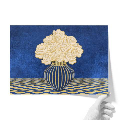 Vintage Vase with Flowers Fine Art Print – Dark Background – Blue - A2- Adam & Alice London - ADAM and ALICE Premium Fine Wall Art Unframed Print – Flowers Art – Vase - Home Decor for Living Room Bedroom Hallway Office – Neutral Background - Grey Blue Green Brown – A3 A4 A2