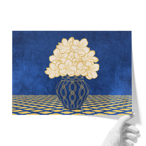 Vintage Vase with Flowers Fine Art Print – Dark Background – Blue - A2- Adam & Alice London - ADAM and ALICE Premium Fine Wall Art Unframed Print – Flowers Art – Vase - Home Decor for Living Room Bedroom Hallway Office – Neutral Background - Grey Blue Green Brown – A3 A4 A2