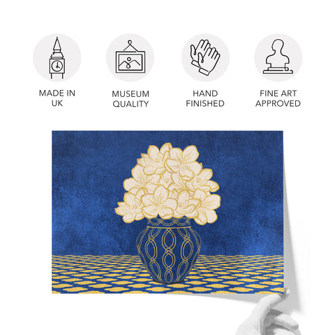 Vintage Vase with Flowers Fine Art Print – Dark Background – Blue - A2- Adam & Alice London - ADAM and ALICE Premium Fine Wall Art Unframed Print – Flowers Art – Vase - Home Decor for Living Room Bedroom Hallway Office – Neutral Background - Grey Blue Green Brown – A3 A4 A2