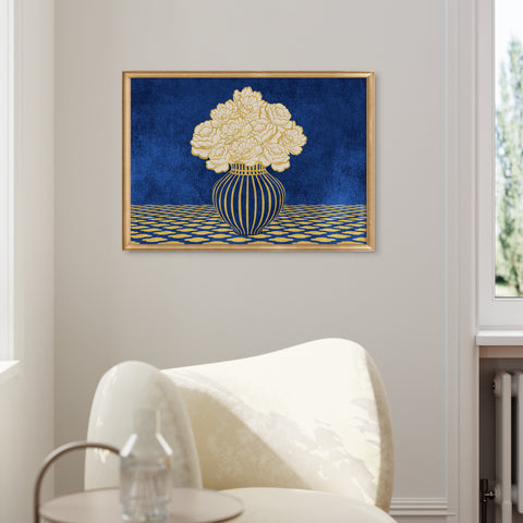 Vintage Vase with Flowers Fine Art Print – Dark Background – Blue - A2- Adam & Alice London - ADAM and ALICE Premium Fine Wall Art Unframed Print – Flowers Art – Vase - Home Decor for Living Room Bedroom Hallway Office – Neutral Background - Grey Blue Green Brown – A3 A4 A2