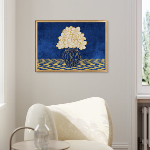 Vintage Vase with Flowers Fine Art Print – Dark Background – Blue - A2- Adam & Alice London - ADAM and ALICE Premium Fine Wall Art Unframed Print – Flowers Art – Vase - Home Decor for Living Room Bedroom Hallway Office – Neutral Background - Grey Blue Green Brown – A3 A4 A2