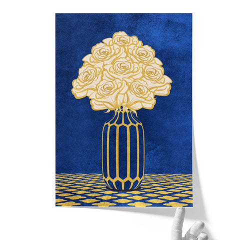 Vintage Vase with Flowers Fine Art Print – Dark Background – Blue - A3- Adam & Alice London - ADAM and ALICE Premium Fine Wall Art Unframed Print – Flowers Art – Vase - Home Decor for Living Room Bedroom Hallway Office – Neutral Background - Grey Blue Green Brown – A3 A4 A2