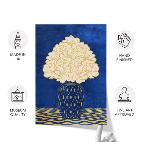 Vintage Vase with Flowers Fine Art Print – Dark Background – Blue - A3- Adam & Alice London - ADAM and ALICE Premium Fine Wall Art Unframed Print – Flowers Art – Vase - Home Decor for Living Room Bedroom Hallway Office – Neutral Background - Grey Blue Green Brown – A3 A4 A2
