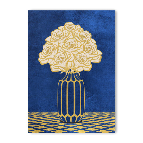 Vintage Vase with Flowers Fine Art Print – Dark Background – Blue - A3- Adam & Alice London - ADAM and ALICE Premium Fine Wall Art Unframed Print – Flowers Art – Vase - Home Decor for Living Room Bedroom Hallway Office – Neutral Background - Grey Blue Green Brown – A3 A4 A2