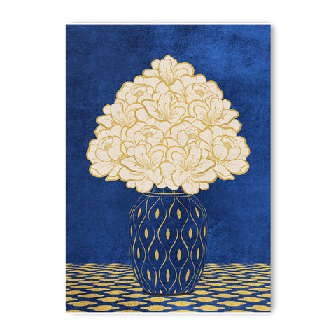 Vintage Vase with Flowers Fine Art Print – Dark Background – Blue - A3- Adam & Alice London - ADAM and ALICE Premium Fine Wall Art Unframed Print – Flowers Art – Vase - Home Decor for Living Room Bedroom Hallway Office – Neutral Background - Grey Blue Green Brown – A3 A4 A2