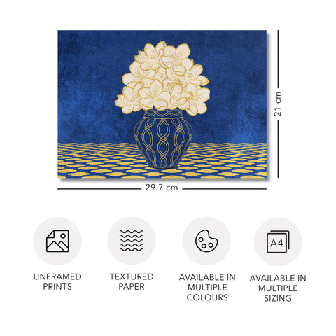 Vintage Vase with Flowers Fine Art Print – Dark Background – Blue - A4- Adam & Alice London - ADAM and ALICE Premium Fine Wall Art Unframed Print – Flowers Art – Vase - Home Decor for Living Room Bedroom Hallway Office – Neutral Background - Grey Blue Green Brown – A3 A4 A2
