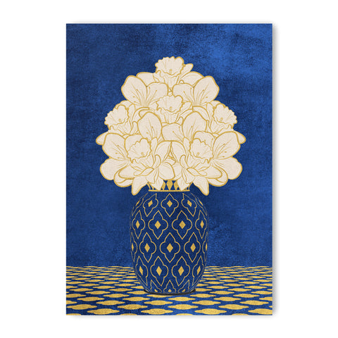 Vintage Vase with Flowers Fine Art Print – Dark Background – Blue - A4- Adam & Alice London - ADAM and ALICE Premium Fine Wall Art Unframed Print – Flowers Art – Vase - Home Decor for Living Room Bedroom Hallway Office – Neutral Background - Grey Blue Green Brown – A3 A4 A2