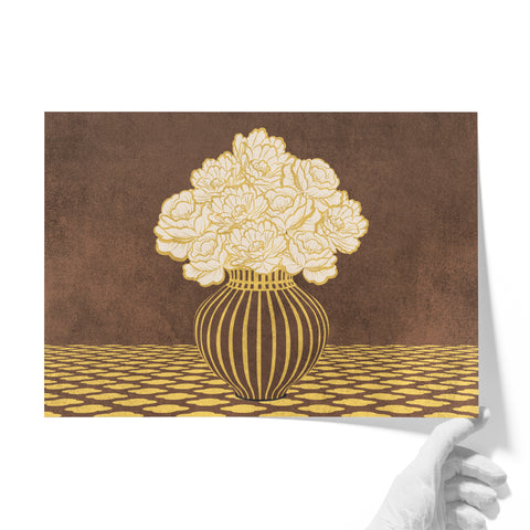 Vintage Vase with Flowers Fine Art Print – Dark Background – Brown - A2- Adam & Alice London - ADAM and ALICE Premium Fine Wall Art Unframed Print – Flowers Art – Vase - Home Decor for Living Room Bedroom Hallway Office – Neutral Background - Grey Blue Green Brown – A3 A4 A2