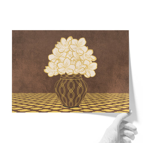 Vintage Vase with Flowers Fine Art Print – Dark Background – Brown - A2- Adam & Alice London - ADAM and ALICE Premium Fine Wall Art Unframed Print – Flowers Art – Vase - Home Decor for Living Room Bedroom Hallway Office – Neutral Background - Grey Blue Green Brown – A3 A4 A2