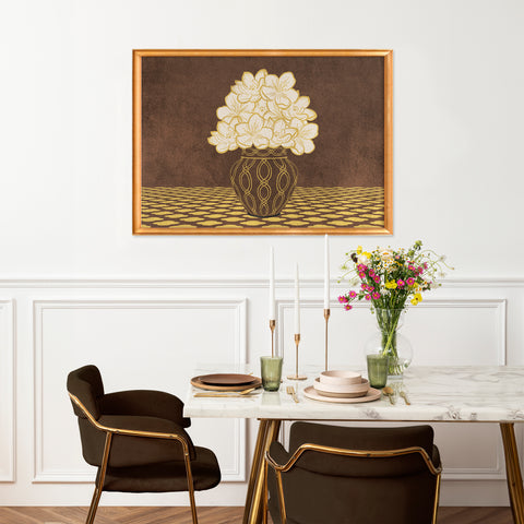 Vintage Vase with Flowers Fine Art Print – Dark Background – Brown - A2- Adam & Alice London - ADAM and ALICE Premium Fine Wall Art Unframed Print – Flowers Art – Vase - Home Decor for Living Room Bedroom Hallway Office – Neutral Background - Grey Blue Green Brown – A3 A4 A2