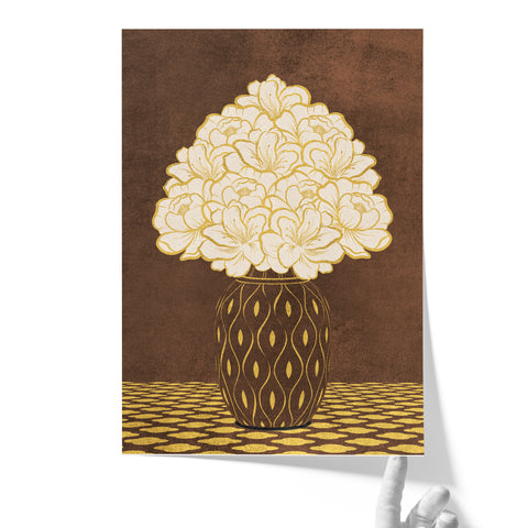 Vintage Vase with Flowers Fine Art Print – Dark Background – Brown - A3- Adam & Alice London - ADAM and ALICE Premium Fine Wall Art Unframed Print – Flowers Art – Vase - Home Decor for Living Room Bedroom Hallway Office – Neutral Background - Grey Blue Green Brown – A3 A4 A2