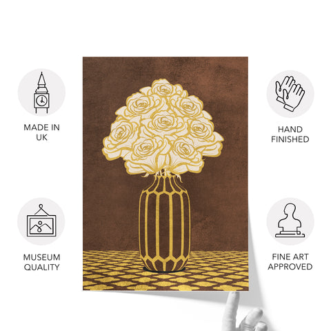 Vintage Vase with Flowers Fine Art Print – Dark Background – Brown - A3- Adam & Alice London - ADAM and ALICE Premium Fine Wall Art Unframed Print – Flowers Art – Vase - Home Decor for Living Room Bedroom Hallway Office – Neutral Background - Grey Blue Green Brown – A3 A4 A2