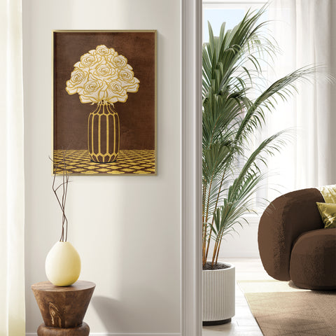 Vintage Vase with Flowers Fine Art Print – Dark Background – Brown - A3- Adam & Alice London - ADAM and ALICE Premium Fine Wall Art Unframed Print – Flowers Art – Vase - Home Decor for Living Room Bedroom Hallway Office – Neutral Background - Grey Blue Green Brown – A3 A4 A2