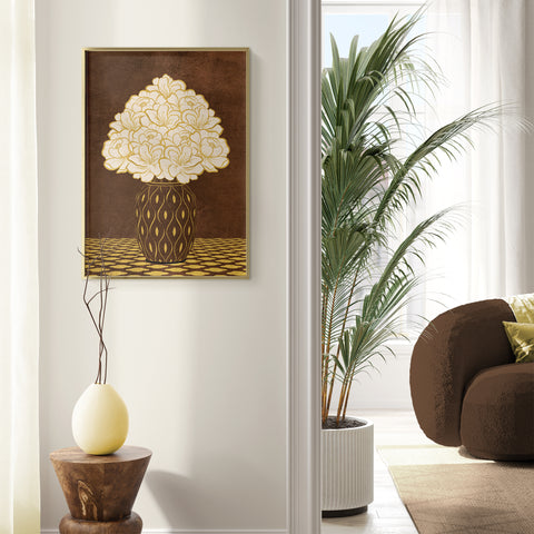 Vintage Vase with Flowers Fine Art Print – Dark Background – Brown - A3- Adam & Alice London - ADAM and ALICE Premium Fine Wall Art Unframed Print – Flowers Art – Vase - Home Decor for Living Room Bedroom Hallway Office – Neutral Background - Grey Blue Green Brown – A3 A4 A2