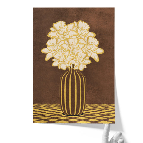 Vintage Vase with Flowers Fine Art Print – Dark Background – Brown - A4- Adam & Alice London - ADAM and ALICE Premium Fine Wall Art Unframed Print – Flowers Art – Vase - Home Decor for Living Room Bedroom Hallway Office – Neutral Background - Grey Blue Green Brown – A3 A4 A2
