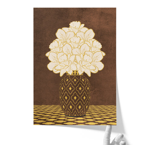 Vintage Vase with Flowers Fine Art Print – Dark Background – Brown - A4- Adam & Alice London - ADAM and ALICE Premium Fine Wall Art Unframed Print – Flowers Art – Vase - Home Decor for Living Room Bedroom Hallway Office – Neutral Background - Grey Blue Green Brown – A3 A4 A2
